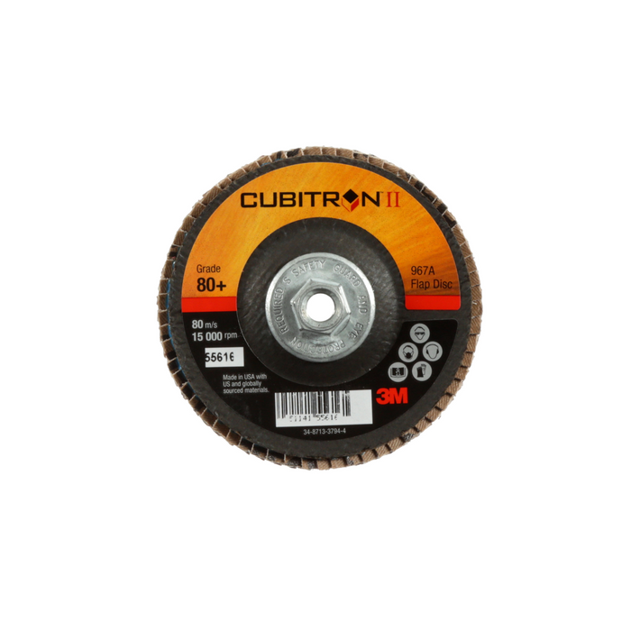 3M Cubitron II Flap Disc 967A, 80+, T29 Quick Change, 4 in x 3/8"-24
