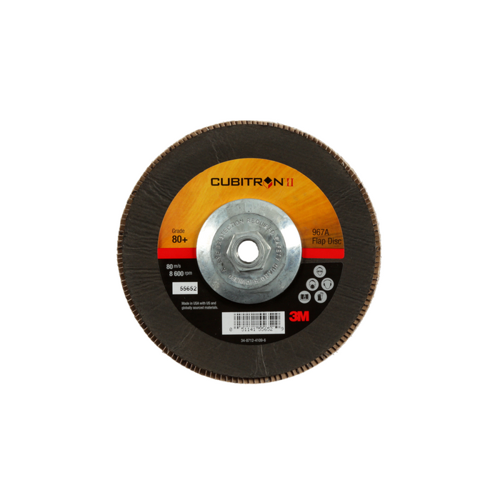 3M Cubitron II Flap Disc 967A, 80+, T29 Quick Change, 7 in x 5/8"-11,
Giant