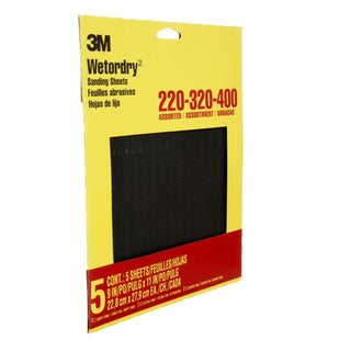 3M Wetordry Sandpaper 9088DC-NA, 9 in x 11 in, Assorted grit, 5 sht pk