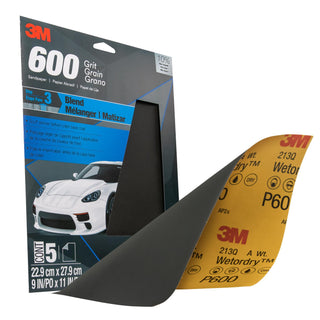 3M Wetordry Sandpaper, 32036, 600 Grit, 9 in x 11 in, 5 per pack