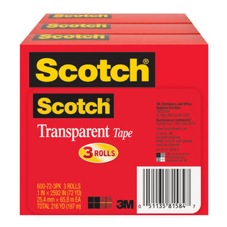 Scotch® Transparent Tape 600-72-3PK, 1 in x 2592 in (25,4 mm x 65,8) 3PK