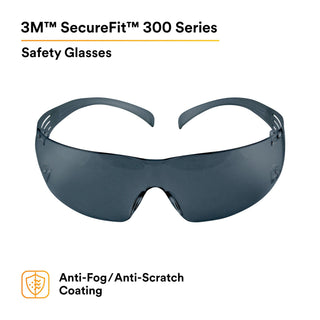 3M SecureFit Safety Glasses SF302AF, Gray Lens