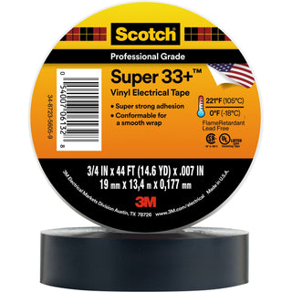 Scotch® Super 33+ Vinyl Electrical Tape, 3/4 in x 44 ft, Black, 10rolls/carton