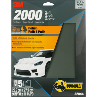 3M Wetordry Sandpaper, 32044, 2000 Grit, 9 in x 11 in, 5 per pack