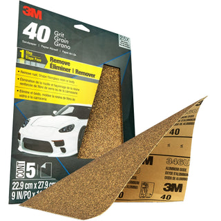 3M Sandpaper, 32118, 9 in x 11 in, 40 Grit, 5 sheets per pack