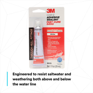 3M Marine Adhesive Sealant 5200FC, Fast Cure, White, 1 oz Tube