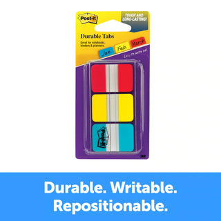 Post-it® Durable Tabs 686-RYBT, 1 in x 1.5 in Red, Yellow, Blue 24each/cs