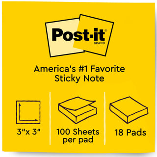 Post-it® Notes 654-18CTCP, 3 in x 3 in (76 mm x 76 mm),Cabinet pack