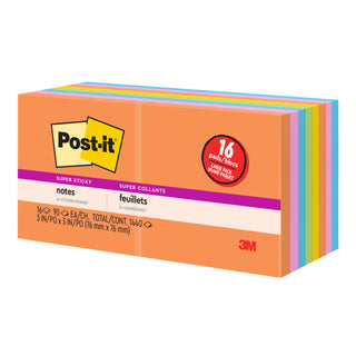 Post-it® Super Sticky Notes 654-12SSAU+4, 3 in x 3 in (76 mm x 76 mm)