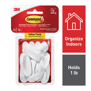 Command Designer Hooks Value Pack 17082-8ES, 8 small hooks, 16 smallstrips