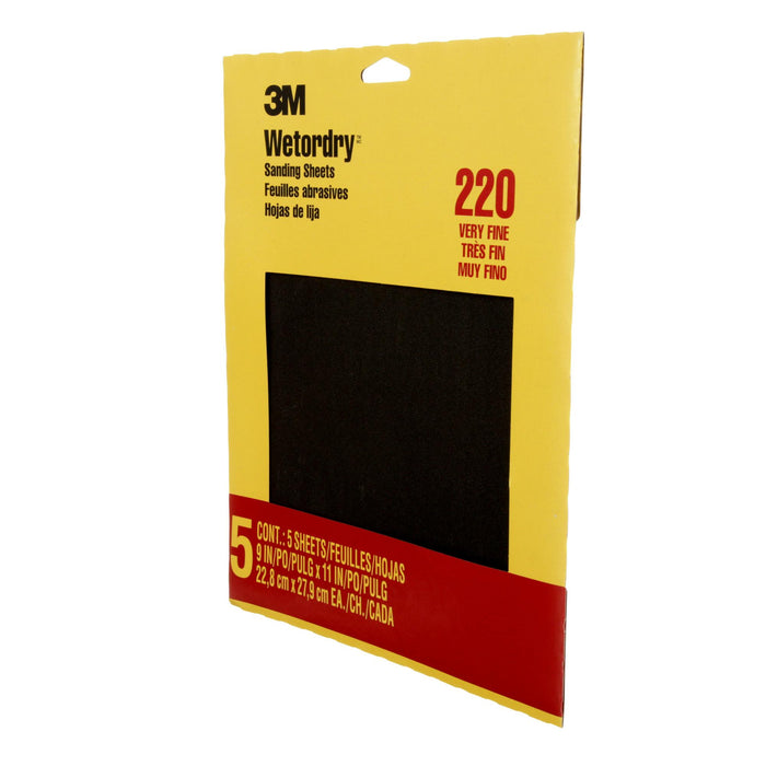 3M Wetordry Sanding Sheets 9087NA, 9 in x 11 in, 220 grit, 5 sheets/pk