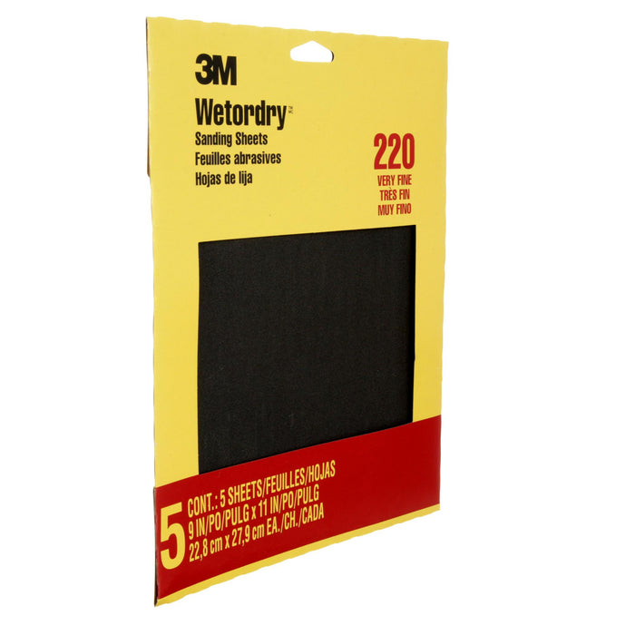 3M Wetordry Sanding Sheets 9087NA, 9 in x 11 in, 220 grit, 5 sheets/pk