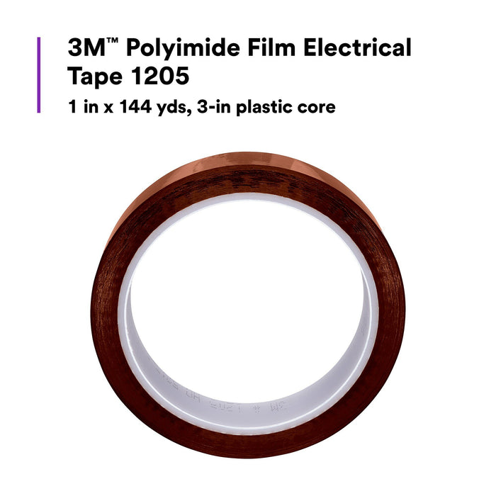 3M Polyimide Film Electrical Tape 1205, 1 in x 144 yds, 3-in plasticcore