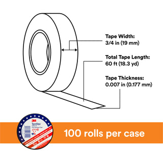 3M Temflex Vinyl Electrical Tape 1776, 3/4 in x ‎60 ft, 1-1/2 in Core,Black