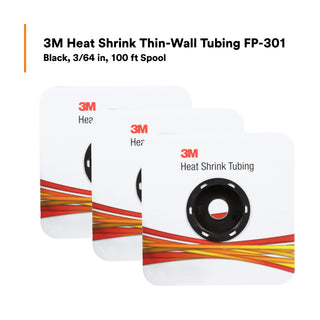 3M Heat Shrink Thin-Wall Tubing FP-301-3/64-Black-100', 100 ft Lengthspool