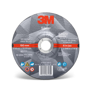 3M Silver Cut-Off Wheel, 87470, T27, 6 in x .045 in x 7/8 in,
25/Carton