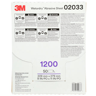 3M Wetordry Abrasive Sheet 401Q, 02033, 1200, 9 in x 11 in, 50 sheets
per carton