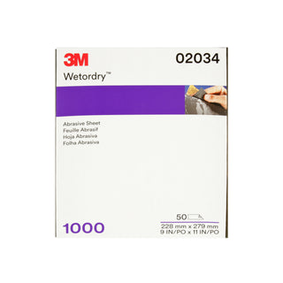 3M Wetordry Abrasive Sheet, 02034, 1000, 9 in x 11 in, 50 sheets percarton