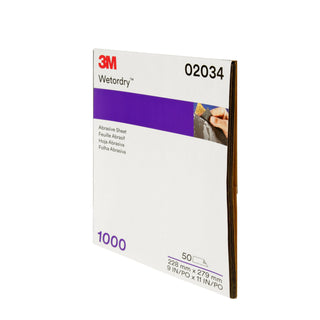 3M Wetordry Abrasive Sheet, 02034, 1000, 9 in x 11 in, 50 sheets percarton