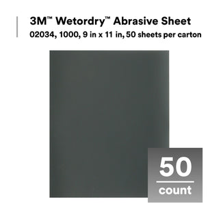 3M Wetordry Abrasive Sheet, 02034, 1000, 9 in x 11 in, 50 sheets percarton