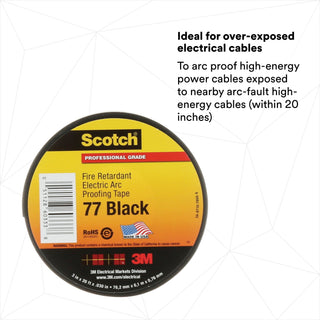 Scotch® Fire-Retardant Electric Arc Proofing Tape 77, 3 in x 20 ft,Black