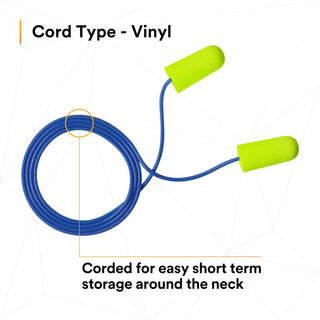 3M E-A-Rsoft Yellow Neons Earplugs 311-1251, Corded, Poly Bag, LargeSize