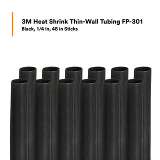 3M Heat Shrink Thin-Wall Tubing FP-301-1/4-48"-Black-12 Pcs, 48 inLength sticks