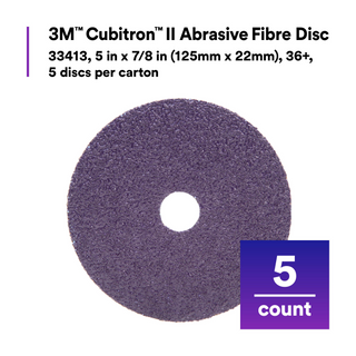 3M Cubitron II Abrasive Fibre Disc, 33413, 5 in x 7/8 in (125mm x
22mm), 36+