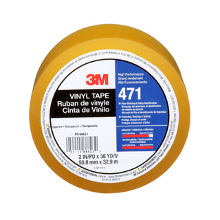 3M Vinyl Tape 471, Transparent, 2 in x 36 yd, 5.2 mil, 24 Roll/Case