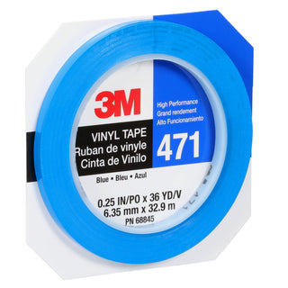 3M Vinyl Tape 471, Blue, 1/4 in x 36 yd, 5.2 mil, 144 Roll/Case