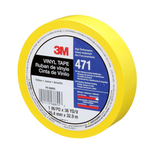 3M Vinyl Tape 471, Yellow, 1 in x 36 yd, 5.2 mil, 36 Roll/Case