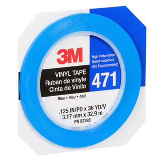 3M Vinyl Tape 471, Blue, 1/8 in x 36 yd, 5.2 mil