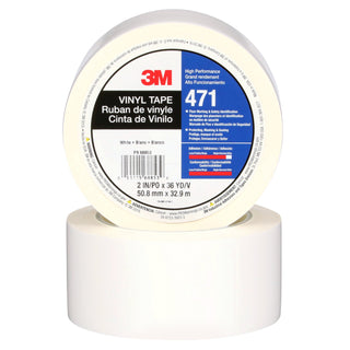 3M Vinyl Tape 471, White, 2 in x 36 yd, 5.2 mil, 24 Roll/Case