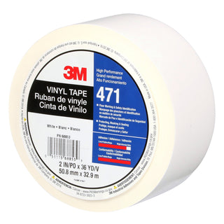 3M Vinyl Tape 471, White, 2 in x 36 yd, 5.2 mil, 24 Roll/Case