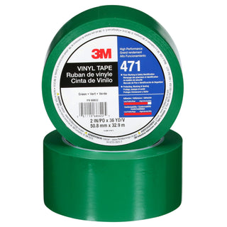 3M Vinyl Tape 471, Green, 2 in x 36 yd, 5.2 mil, 24 Roll/Case