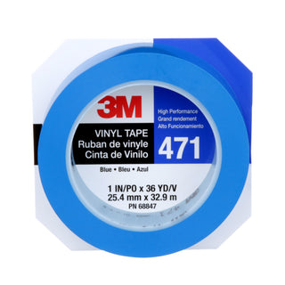 3M Vinyl Tape 471, Blue, 1 in x 36 yd, 5.2 mil, 36 Roll/Case