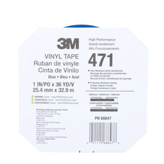 3M Vinyl Tape 471, Blue, 1 in x 36 yd, 5.2 mil, 36 Roll/Case