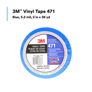 3M Vinyl Tape 471, Blue, 2 in x 36 yd, 5.2 mil, 24 rolls per case