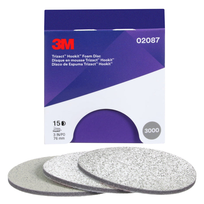 3M Trizact Hookit Foam Disc, 02087, 3 in, P3000, 15 discs per carton