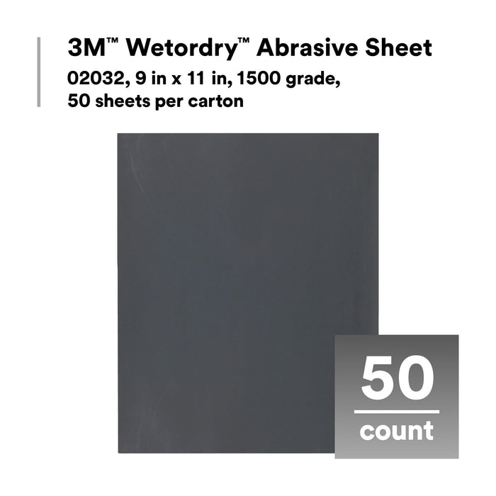 3M Wetordry Abrasive Sheet, 02032, 9 in x 11 in, 1500 grade