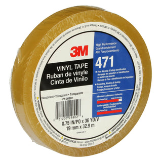 3M Vinyl Tape 471, Transparent, 3/4 in x 36 yd, 5.2 mil, 48 Roll/Case