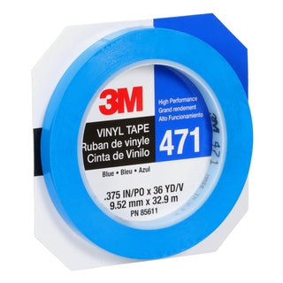 3M Vinyl Tape 471, Blue, 3/8 in x 36 yd, 5.2 mil, 96 Roll/Case