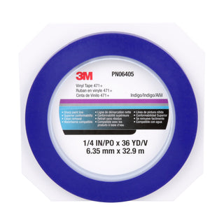 3M Vinyl Tape 471+, Indiago, 1/4 in x 36 yd, 5.3 mil, 144 rolls percase, PN6405