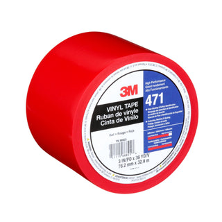 3M Vinyl Tape 471, Red, 3 in x 36 yd, 5.2 mil, 12 Roll/Case