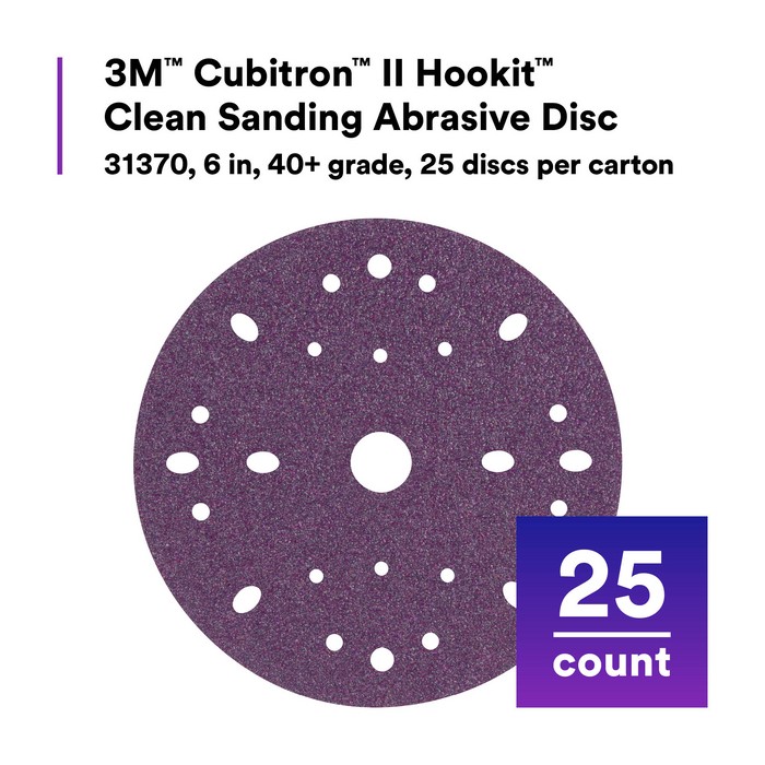3M Cubitron II Hookit Clean Sanding Abrasive Disc, 31370, 6 in, 40+
grade