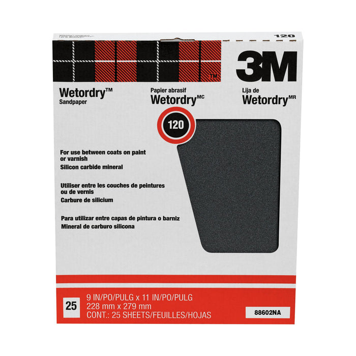 3M Wetordry Sanding Sheets 88602NA, 9 in x 11 in, 120 grit, 25 sheets/pk