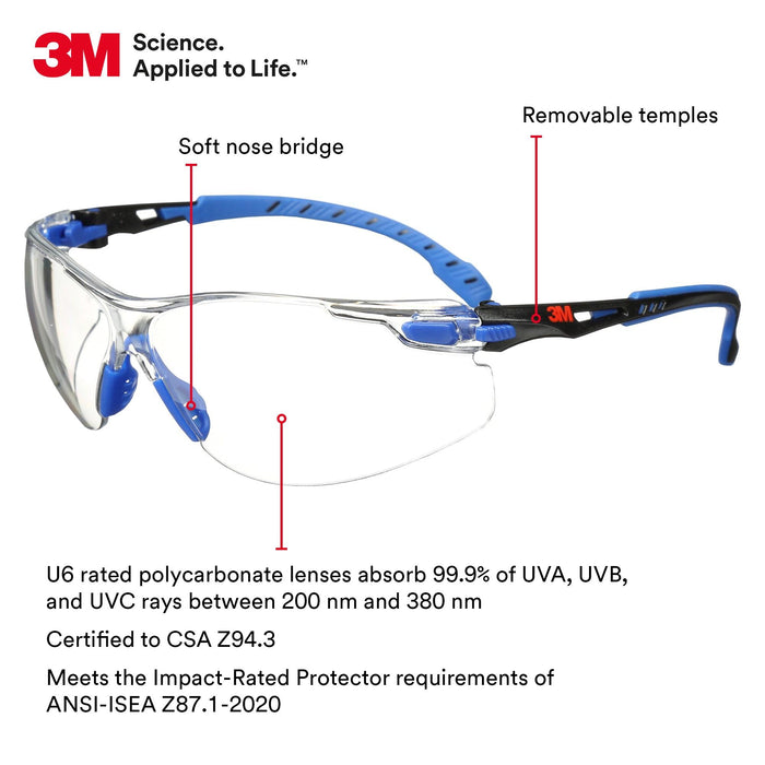 3M Solus 1000-Series Safety Glasses S1101SGAF, Black/Blue