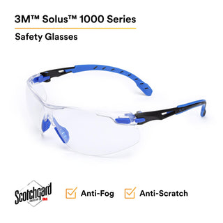 3M Solus 1000-Series Safety Glasses S1101SGAF, Black/Blue