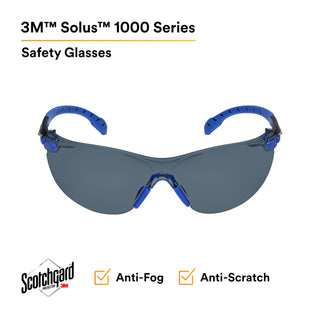 3M Solus 1000-Series Safety Glasses S1102SGAF, Black/Blue