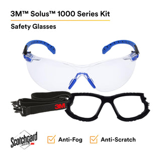 3M Solus Safety Glasses 1000-Series S1101SGAF-KT, Kit, Foam, Strap,
Black/Blue